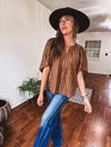 Placket Raglan Sleeve Stripe Top