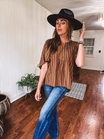 Placket Raglan Sleeve Stripe Top