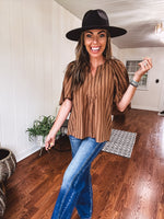 Placket Raglan Sleeve Stripe Top