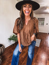 Placket Raglan Sleeve Stripe Top