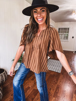 Placket Raglan Sleeve Stripe Top