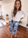 Beige Whimsical Whirl Embroidered Button Down Blouse