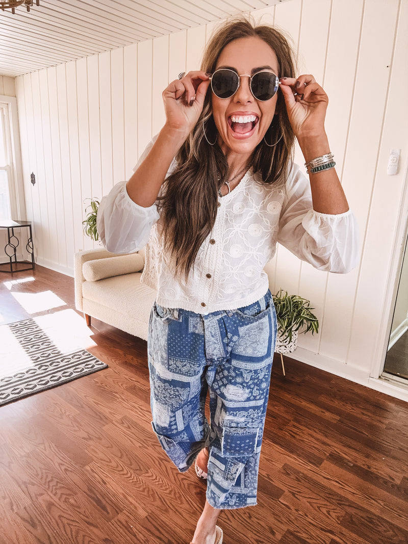 Paisley Denim Patchwork Boyfriend Pant