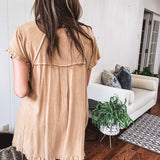 Toffee Linen Like Top with Fray Edges