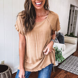 Toffee Linen Like Top with Fray Edges