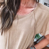 Toffee Linen Like Top with Fray Edges