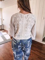 Beige Whimsical Whirl Embroidered Button Down Blouse