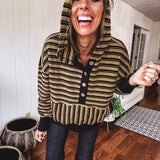 Khaki + Black Multi Stripe Jacquard 1/4 Button Hoodie