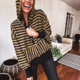 Khaki + Black Multi Stripe Jacquard 1/4 Button Hoodie