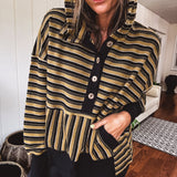 Khaki + Black Multi Stripe Jacquard 1/4 Button Hoodie