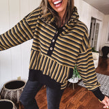 Khaki + Black Multi Stripe Jacquard 1/4 Button Hoodie
