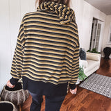 Khaki + Black Multi Stripe Jacquard 1/4 Button Hoodie
