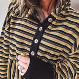 Khaki + Black Multi Stripe Jacquard 1/4 Button Hoodie