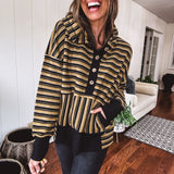 Khaki + Black Multi Stripe Jacquard 1/4 Button Hoodie