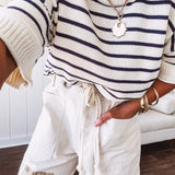 Navy + Cream Stripe Drop Shoulder Sweater