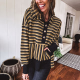 Khaki + Black Multi Stripe Jacquard 1/4 Button Hoodie
