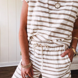 Khaki Stripe Wide Leg Lounge Set | Sold as Separates