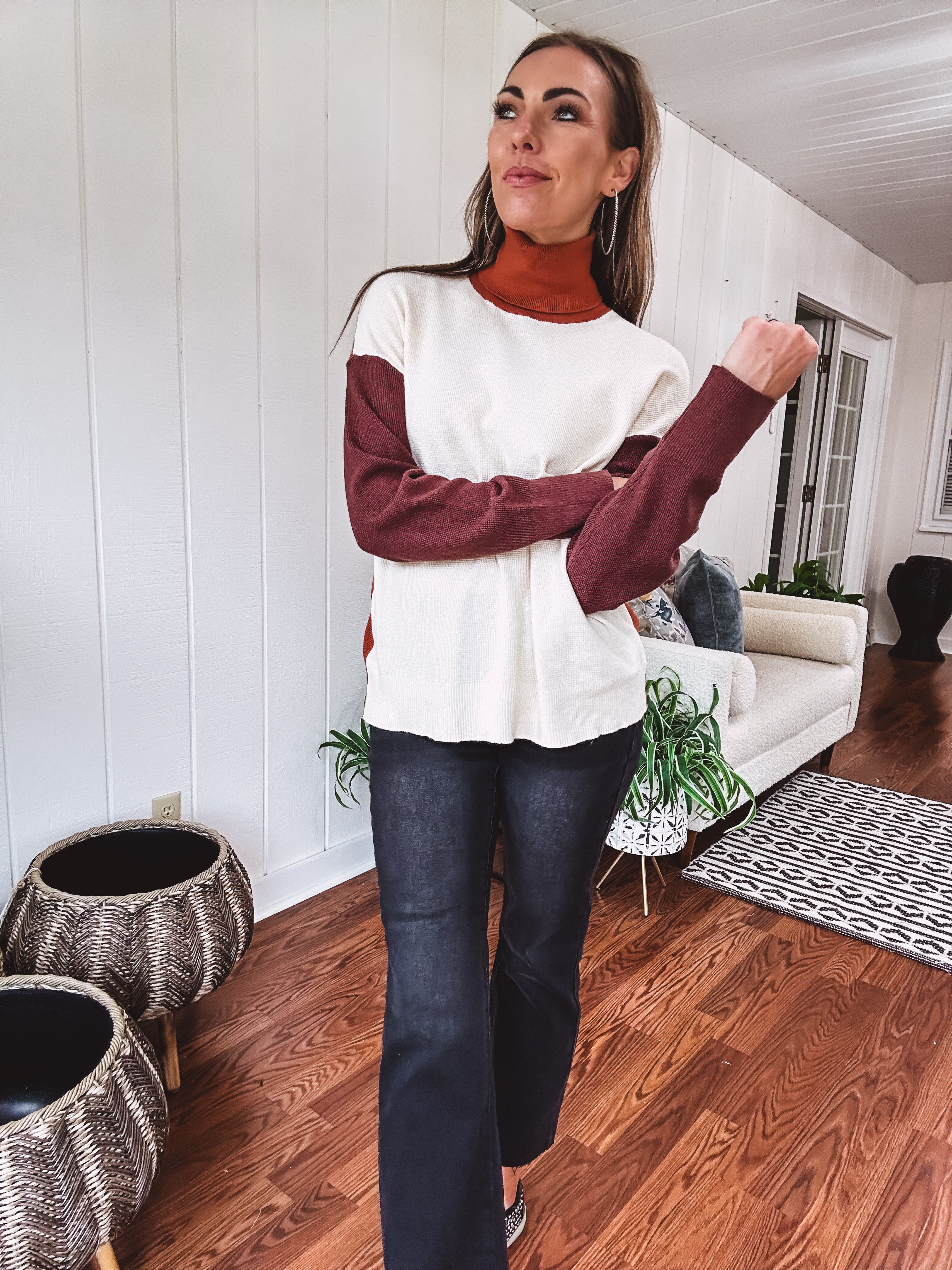 Earthtones Colorblock Knit High Neck Sweater
