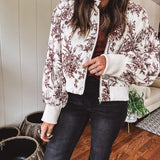 Champagne + Brown Floral Bomber Jacket