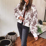 Champagne + Brown Floral Bomber Jacket