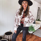 Champagne + Brown Floral Bomber Jacket