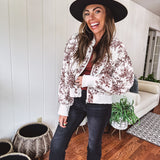 Champagne + Brown Floral Bomber Jacket