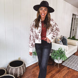 Champagne + Brown Floral Bomber Jacket