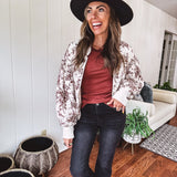 Champagne + Brown Floral Bomber Jacket