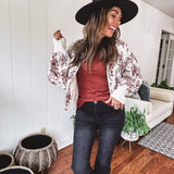 Champagne + Brown Floral Bomber Jacket