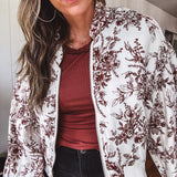 Champagne + Brown Floral Bomber Jacket