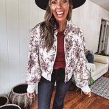 Champagne + Brown Floral Bomber Jacket