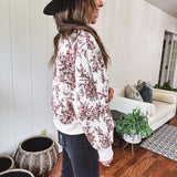 Champagne + Brown Floral Bomber Jacket