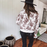 Champagne + Brown Floral Bomber Jacket