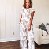 Khaki Stripe Wide Leg Lounge Set | Sold as Separates