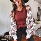 Champagne + Brown Floral Bomber Jacket