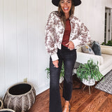 Champagne + Brown Floral Bomber Jacket