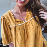 Mustard Embroidered Babydoll Tiered Dress