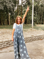 Mineral Wash Star Print Overalls