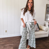 Olive Dancing Palms Wide Leg Pant