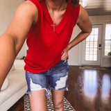 Casual Urban Rib V Neck Tank Top