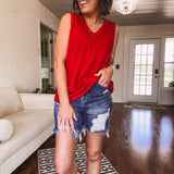 Casual Urban Rib V Neck Tank Top