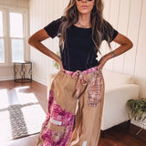 Camel + Magenta Patchwork Jogger Pant