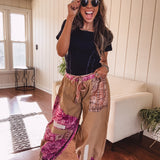 Camel + Magenta Patchwork Jogger Pant