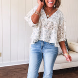 Blue Floral Crochet Mix Babydoll Top