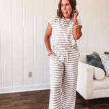 Khaki Stripe Wide Leg Lounge Set | Sold as Separates