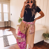 Camel + Magenta Patchwork Jogger Pant