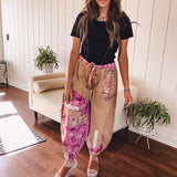 Camel + Magenta Patchwork Jogger Pant