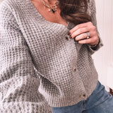 Grey Thick Waffle Knit Sweater Cardigan