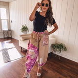 Camel + Magenta Patchwork Jogger Pant