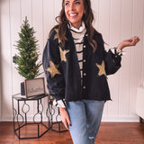 Black + Gold Star Patchwork Jacket